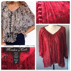 Winter Kate Red taupe vintage silk button down Blouse | S
